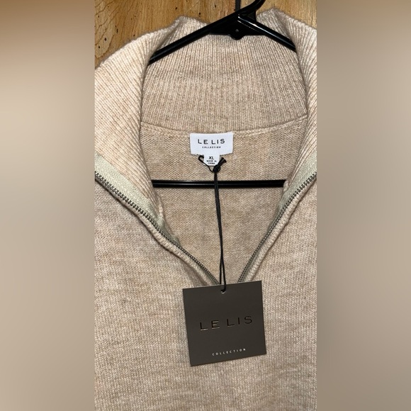 LELIS Women’s Taupe Knit Half-Zip Sweater NEW & Cute Extra Long Comfy - Picture 3 of 8